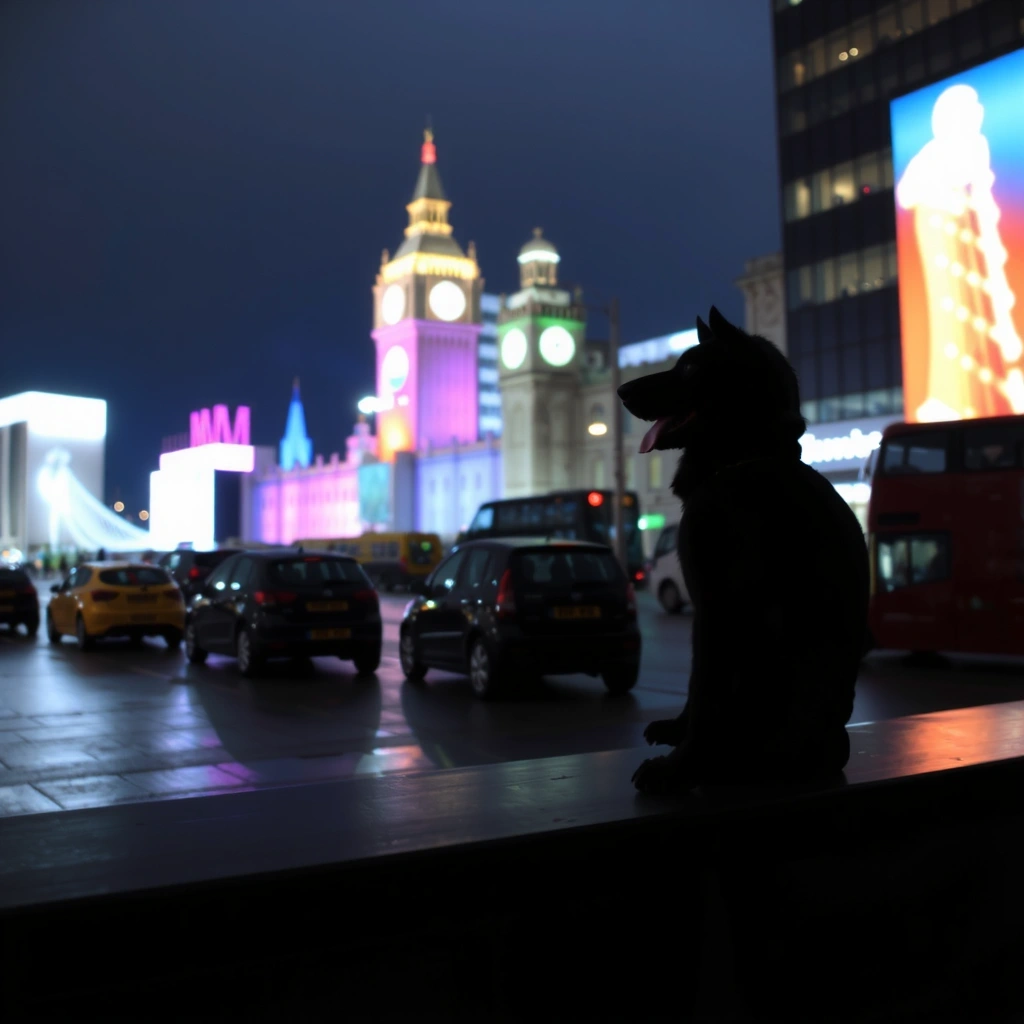 Abstract neon London skyline representing Dogorai HQ